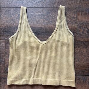 Yellow Ribbed Crop Tank Top